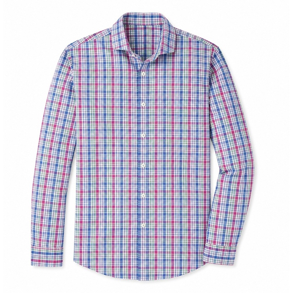 Peter Millar Mens Plaid‎ Button Down Shirt Blue Pink Purple Cotton Medium